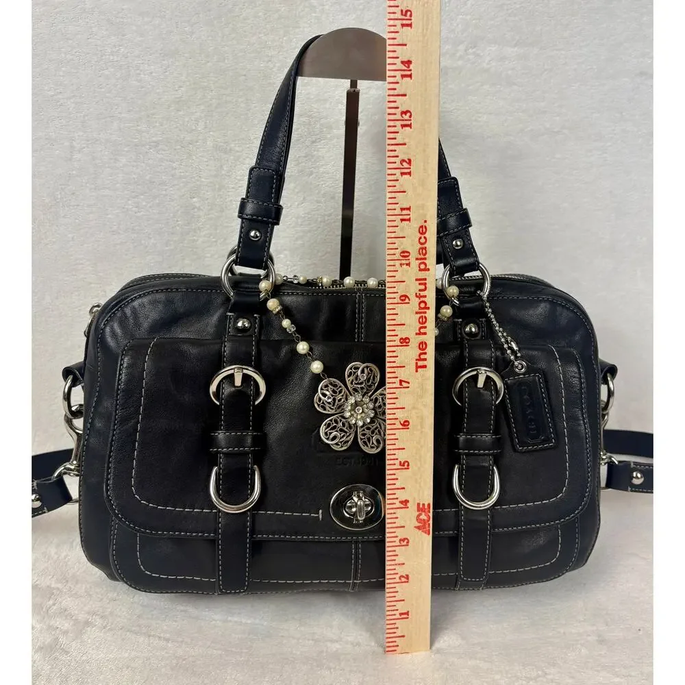 Coach Vintage Chelsea Black Leather Turnlock Satchel with Elegant Charm